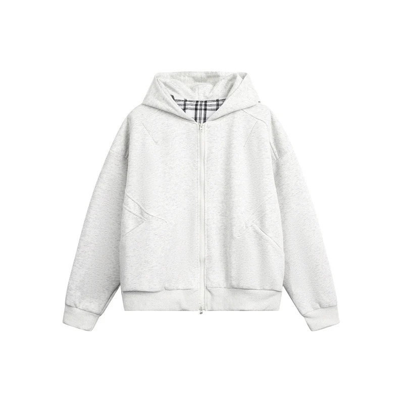 Unisex Kapuzen‑Sweatjacke mit Zweiwege‑Reißverschluss und kariertem Kapuzenfutter Nord Taschen