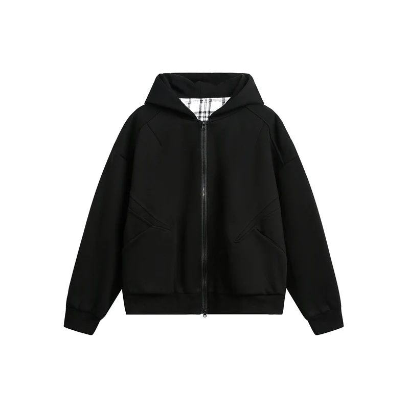 Unisex Kapuzen‑Sweatjacke mit Zweiwege‑Reißverschluss und kariertem Kapuzenfutter Nord Taschen