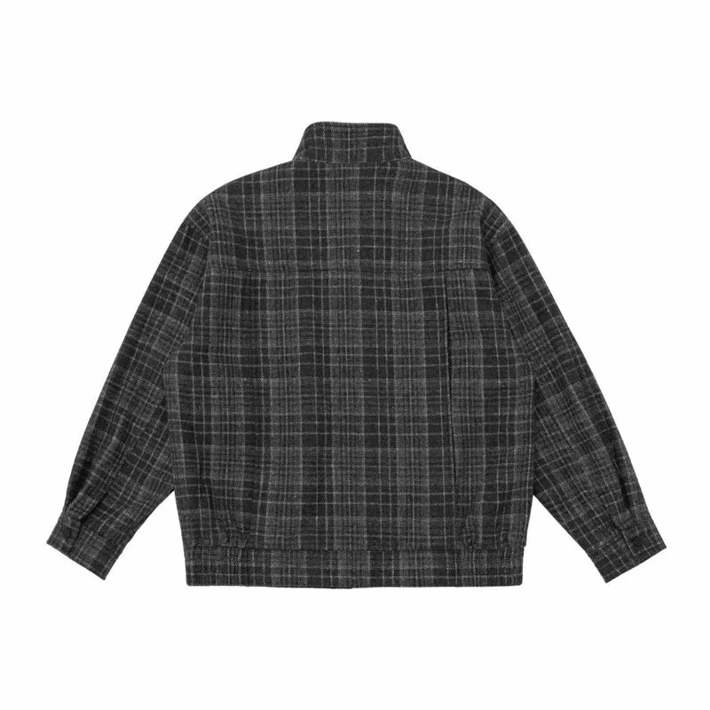 Herren Kurz geschnittene Wollmix-Pufferjacke mit Karomuster und Stehkragen Nord Taschen