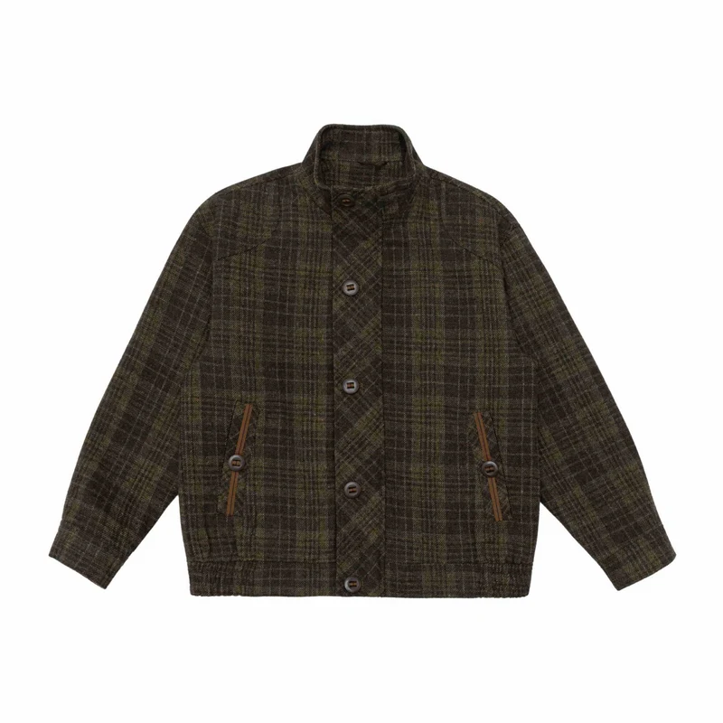 Herren Kurz geschnittene Wollmix-Pufferjacke mit Karomuster und Stehkragen Nord Taschen