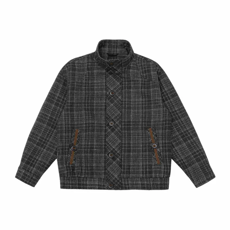 Herren Kurz geschnittene Wollmix-Pufferjacke mit Karomuster und Stehkragen Nord Taschen