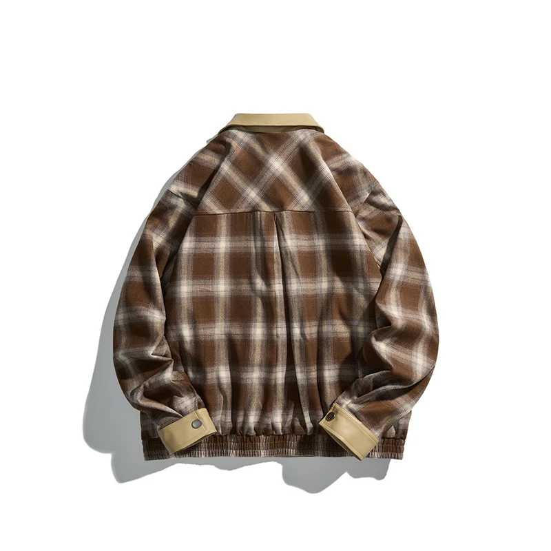 Herren Karierte Overshirt‑Jacke aus Flanell mit Kunstleder‑Details und Druckknopfleiste Nord Taschen