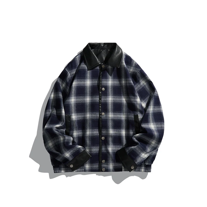 Herren Karierte Overshirt‑Jacke aus Flanell mit Kunstleder‑Details und Druckknopfleiste Nord Taschen