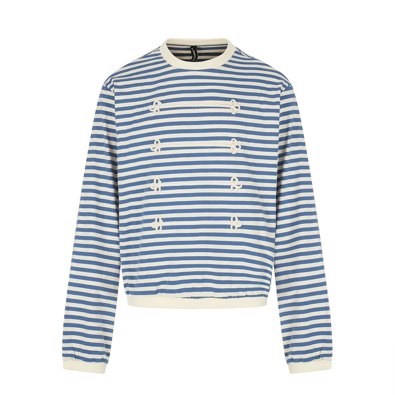 Damen maritimes Streifen-Sweatshirt mit Zierkordeln Nord Taschen