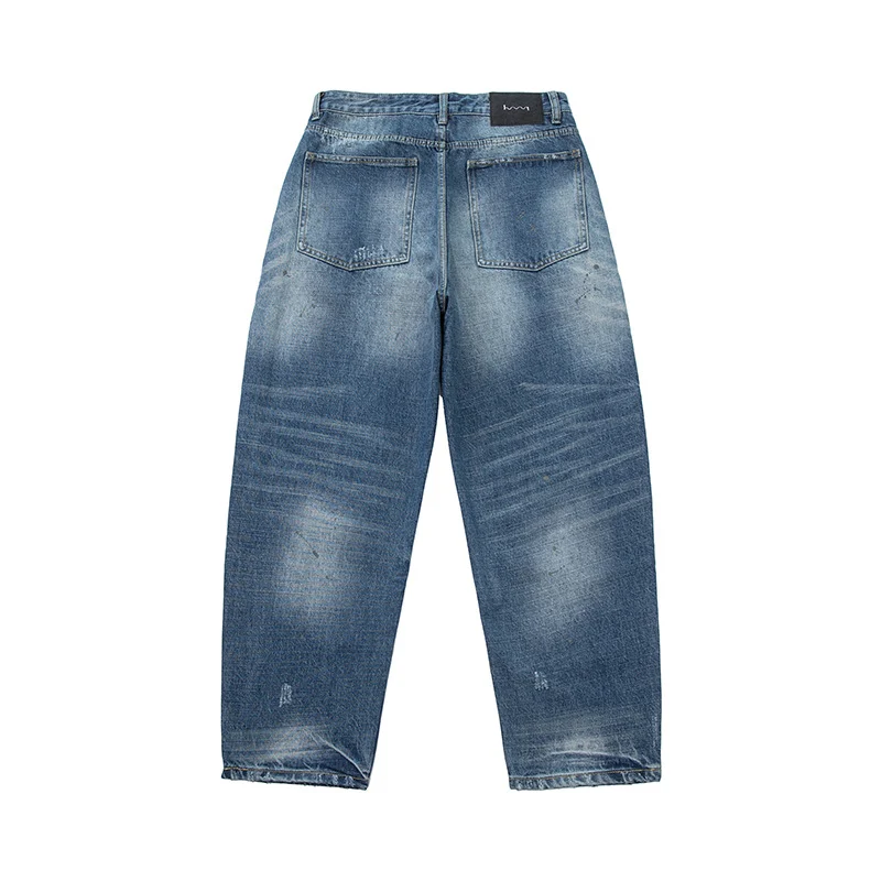 Damen locker geschnittene hochtaillierte Jeans im Used-Look mit ausgefransten Details und Ziernähten Nord Taschen