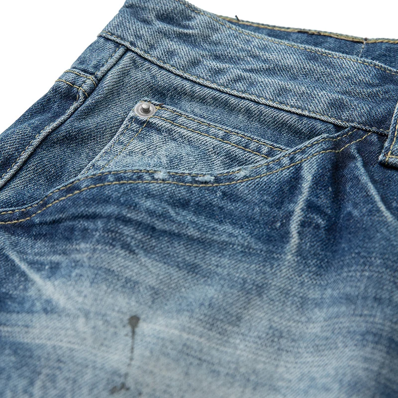 Damen locker geschnittene hochtaillierte Jeans im Used-Look mit ausgefransten Details und Ziernähten Nord Taschen