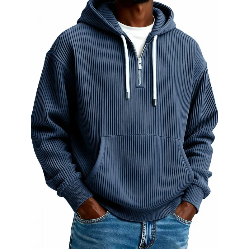 Herren Modischer Kapuzenpullover mit Reißverschluss und Rippstruktur Nord Taschen
