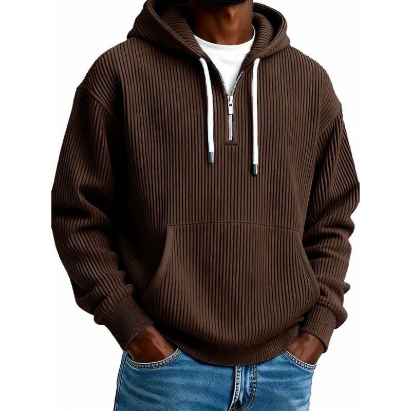 Herren Modischer Kapuzenpullover mit Reißverschluss und Rippstruktur Nord Taschen