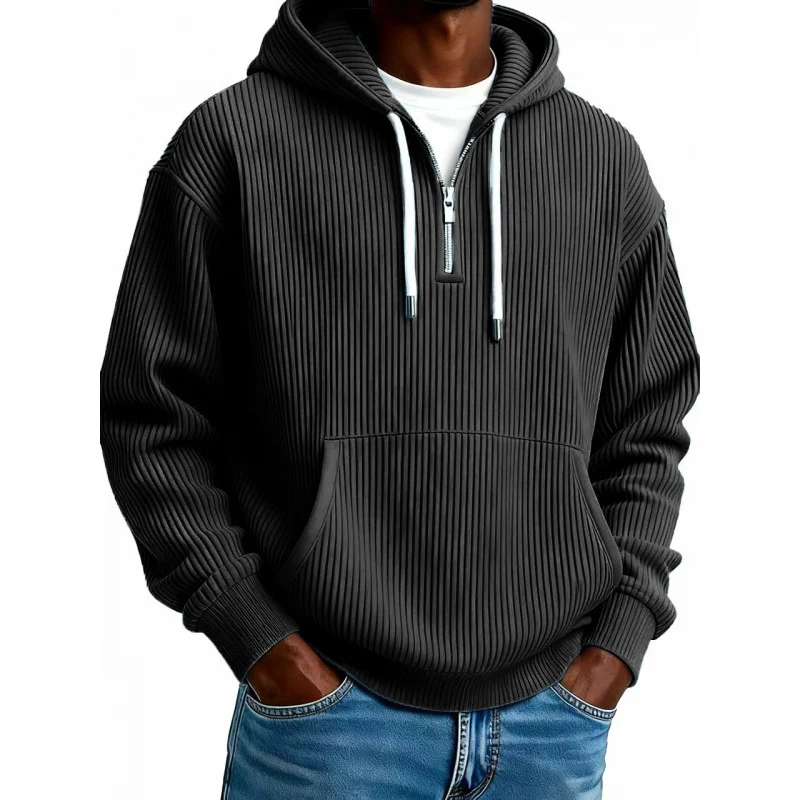 Herren Modischer Kapuzenpullover mit Reißverschluss und Rippstruktur Nord Taschen