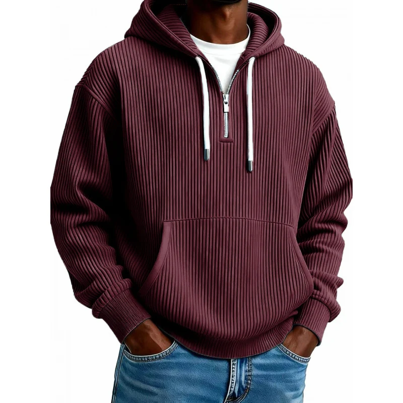 Herren Modischer Kapuzenpullover mit Reißverschluss und Rippstruktur Nord Taschen