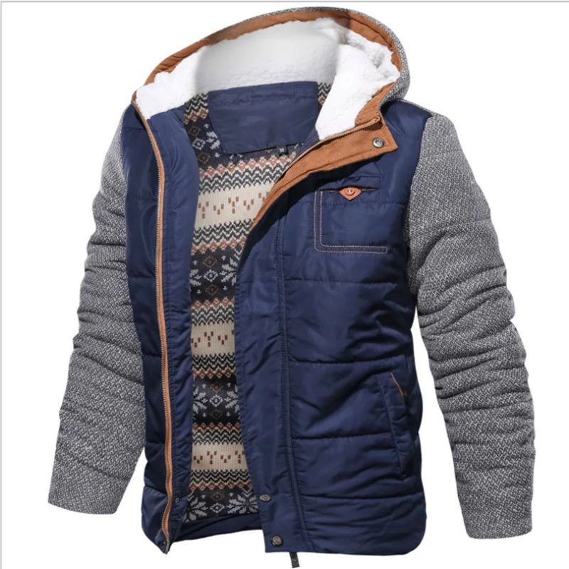 Herren Hybrid-Winterjacke mit gesteppter Thermoisolierung, Strickärmeln und Sherpa-Kapuzenfutter Nord Taschen