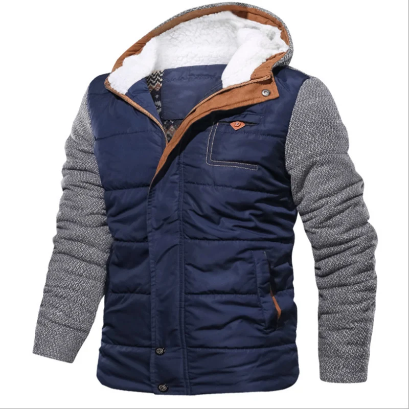 Herren Hybrid-Winterjacke mit gesteppter Thermoisolierung, Strickärmeln und Sherpa-Kapuzenfutter Nord Taschen
