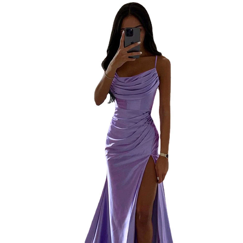 Damen Maxikleid mit schickem Seitenschnitt und eleganter Drapierung