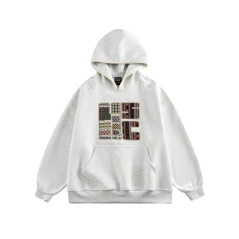 Unisex Weit geschnittener Kapuzenpullover mit Patchwork-Applikation und Kängurutasche Nord Taschen