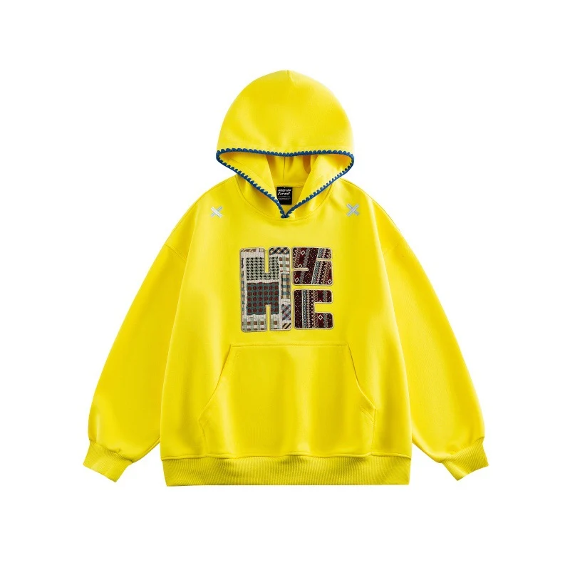 Unisex Weit geschnittener Kapuzenpullover mit Patchwork-Applikation und Kängurutasche Nord Taschen