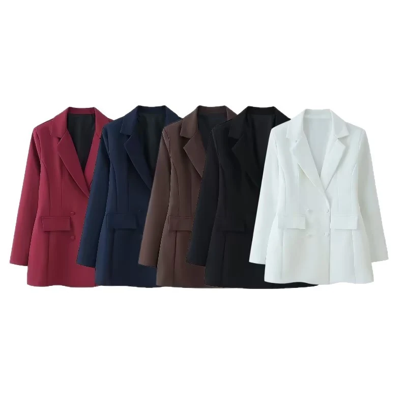 Damen taillierter Doppelreiher-Blazer mit Pattentaschen und Wiener Nähten Nord Taschen