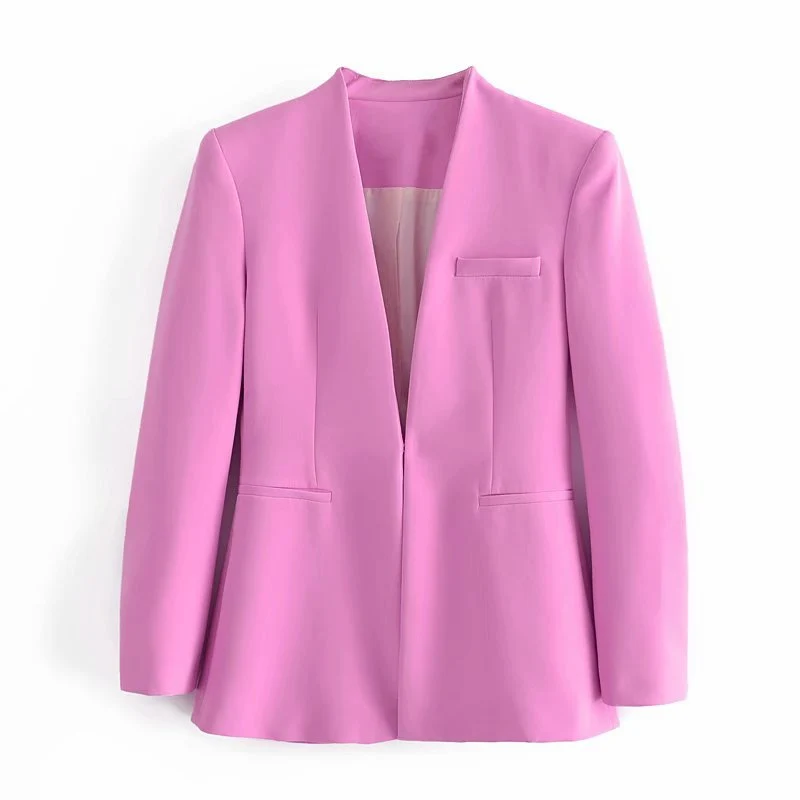 Damen Taillierter Blazer ohne Revers mit offener Front und Paspeltaschen Nord Taschen