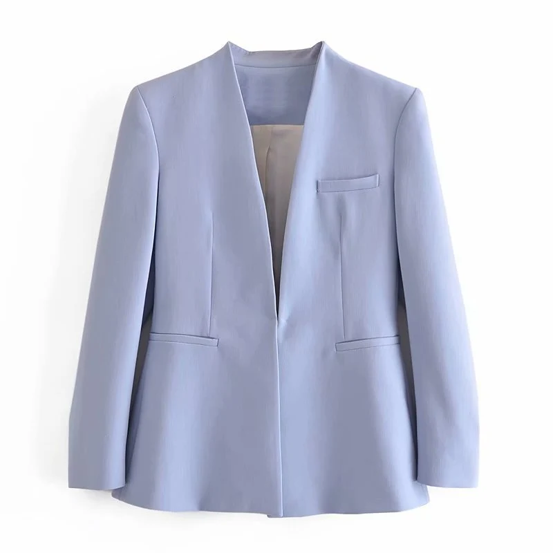 Damen Taillierter Blazer ohne Revers mit offener Front und Paspeltaschen Nord Taschen