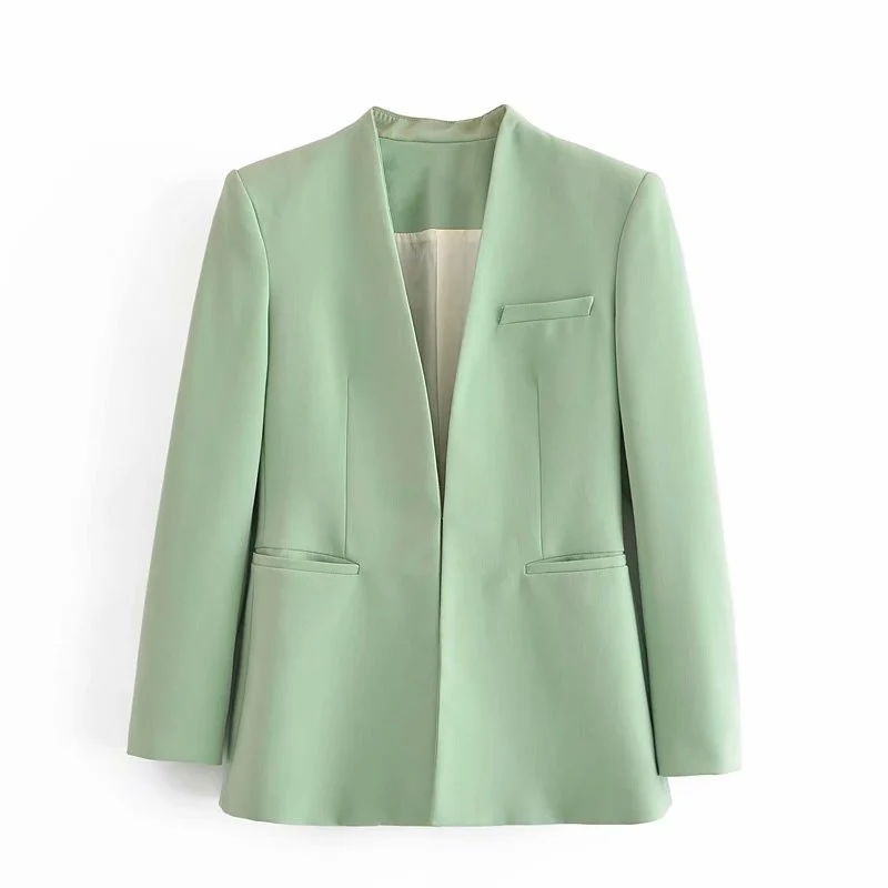 Damen Taillierter Blazer ohne Revers mit offener Front und Paspeltaschen Nord Taschen