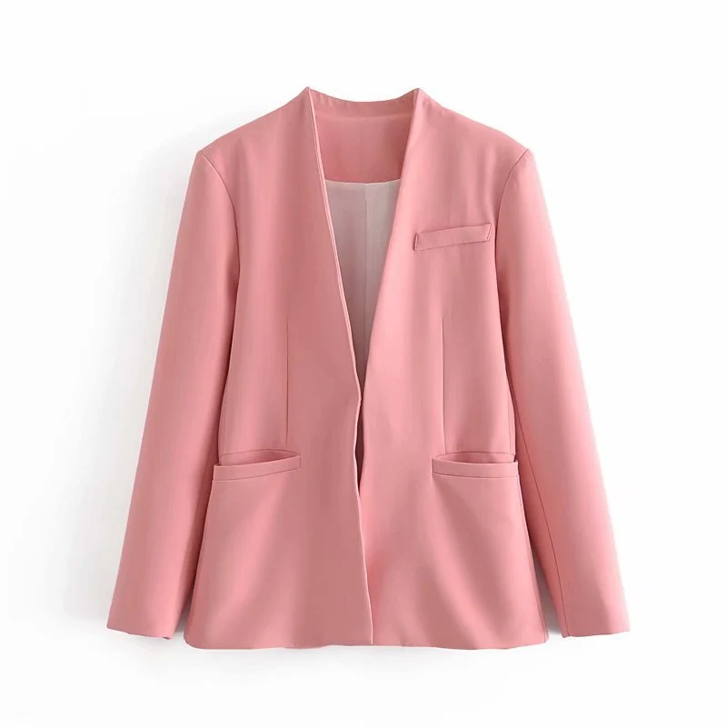 Damen Taillierter Blazer ohne Revers mit offener Front und Paspeltaschen Nord Taschen