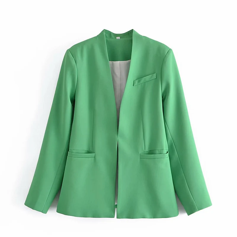 Damen Taillierter Blazer ohne Revers mit offener Front und Paspeltaschen Nord Taschen