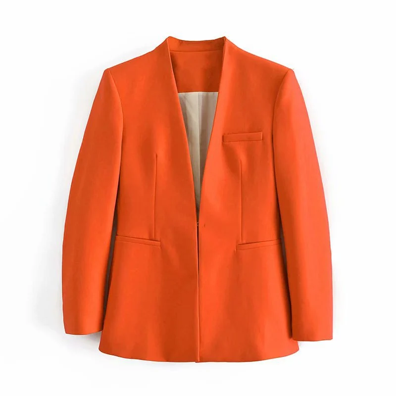 Damen Taillierter Blazer ohne Revers mit offener Front und Paspeltaschen Nord Taschen