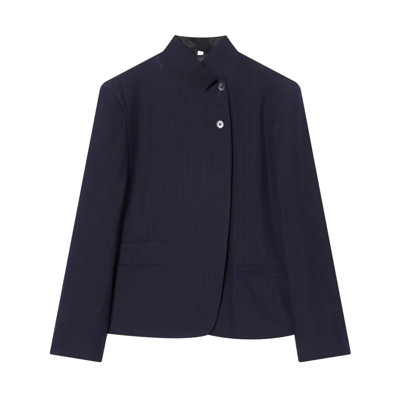 Damen taillierter Blazer mit Stehkragen und asymmetrischer Knopfleiste Nord Taschen