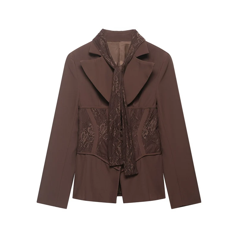 Damen Taillierter Blazer mit Spitzeneinsätzen und integriertem Spitzenschal Nord Taschen