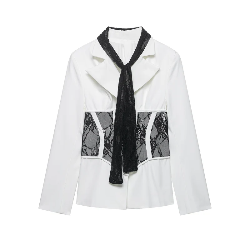 Damen Taillierter Blazer mit Spitzeneinsätzen und integriertem Spitzenschal Nord Taschen