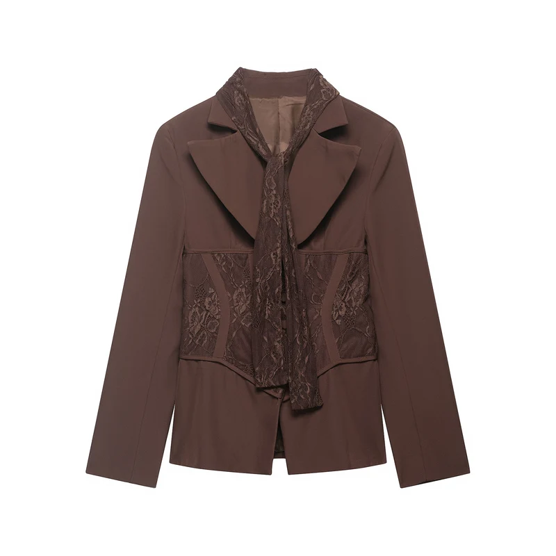 Damen Taillierter Blazer mit Spitzeneinsätzen und integriertem Spitzenschal Nord Taschen