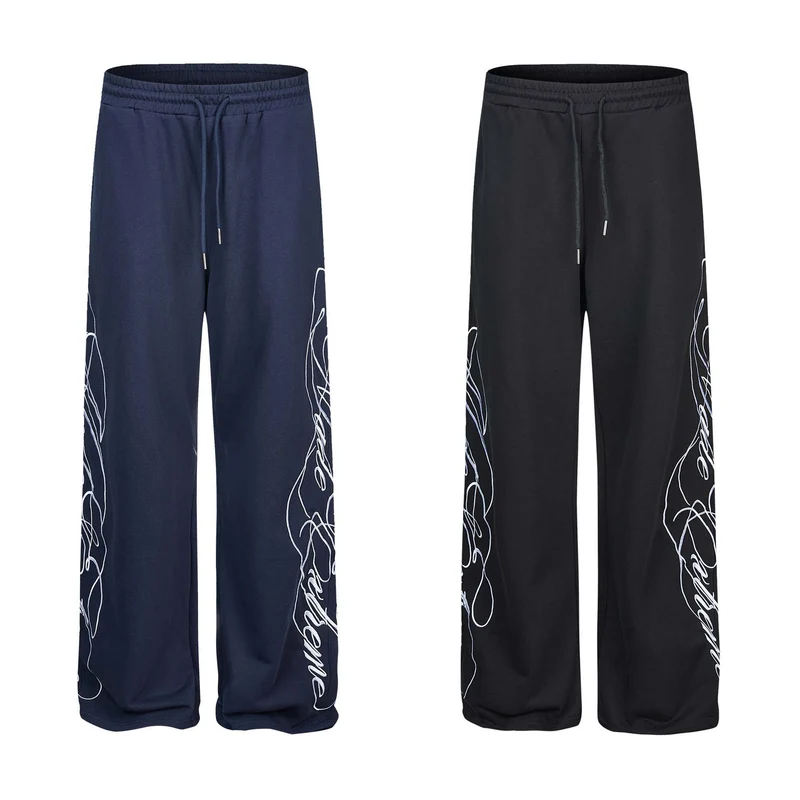 Damen Weiche Loungehose mit weitem Bein, elastischem Bund und Statementdruck Nord Taschen