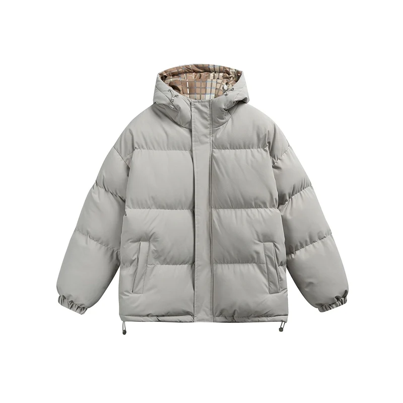 Damen Wattierte Oversize-Steppjacke mit Kapuze, hohem Kragen und karierter Futterverzahnung Nord Taschen