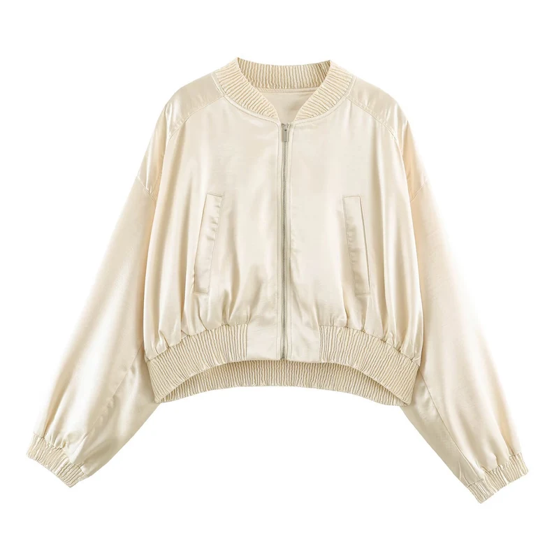Damen Cropped Bomberjacke aus Satin mit Rippbündchen Nord Taschen