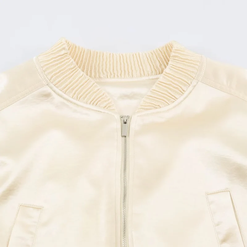 Damen Cropped Bomberjacke aus Satin mit Rippbündchen Nord Taschen