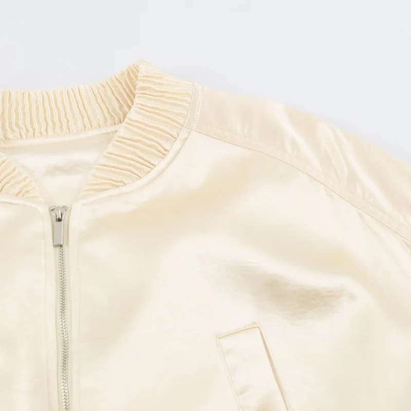 Damen Cropped Bomberjacke aus Satin mit Rippbündchen Nord Taschen