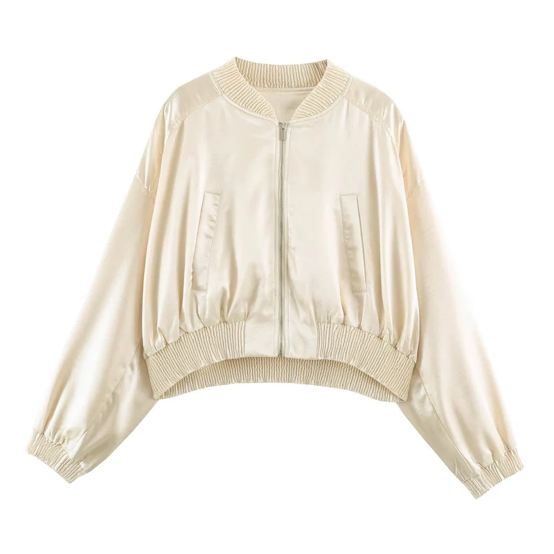 Damen Cropped Bomberjacke aus Satin mit Rippbündchen Nord Taschen