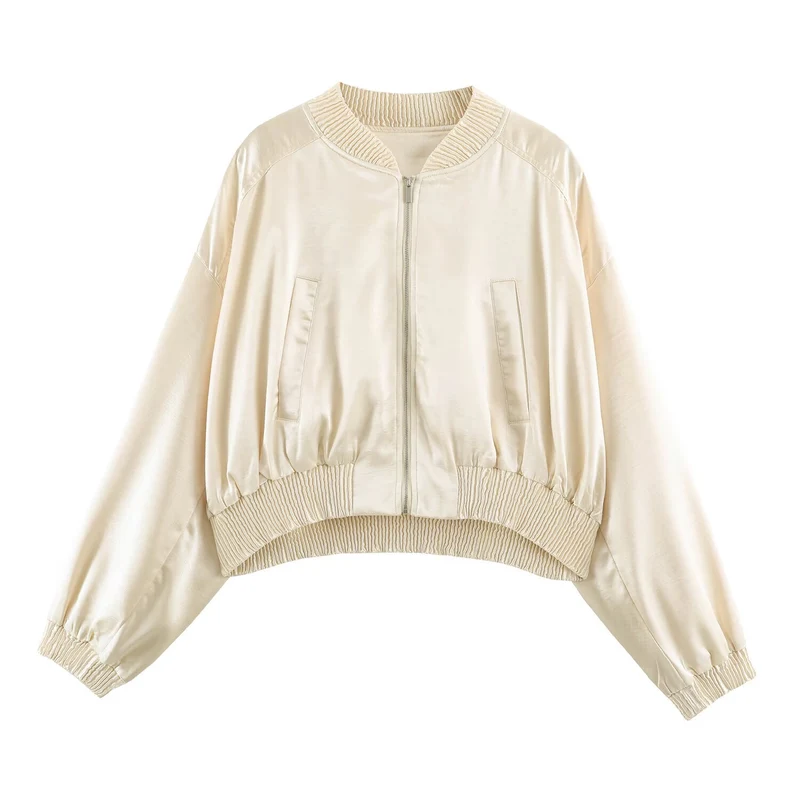 Damen Cropped Bomberjacke aus Satin mit Rippbündchen Nord Taschen