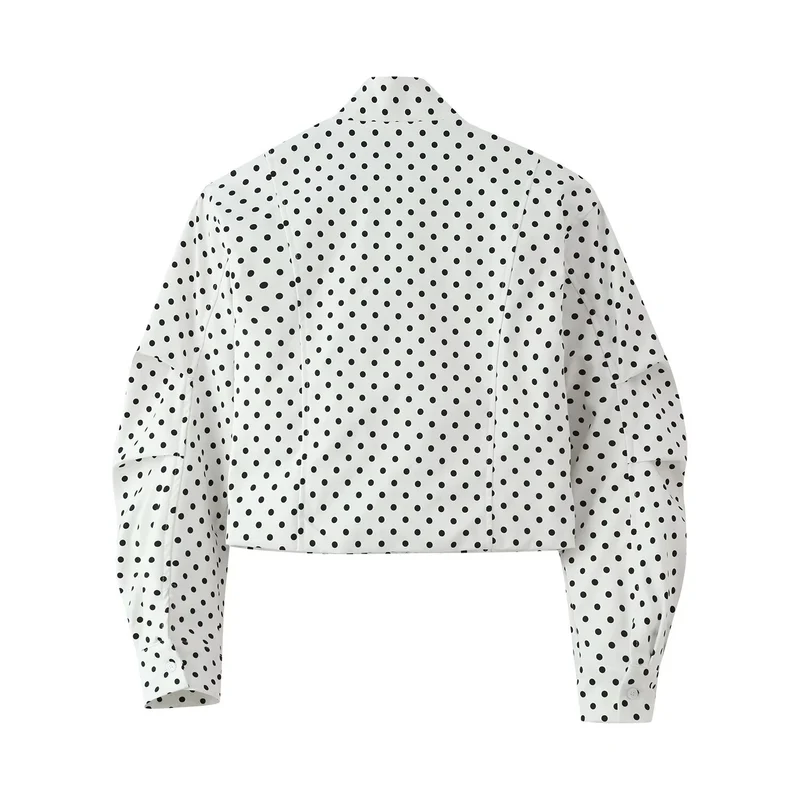 Damen Cropped Blousonjacke im Retro-Punkteprint mit Stehkragen und figurgebenden Teilnähten Nord Taschen