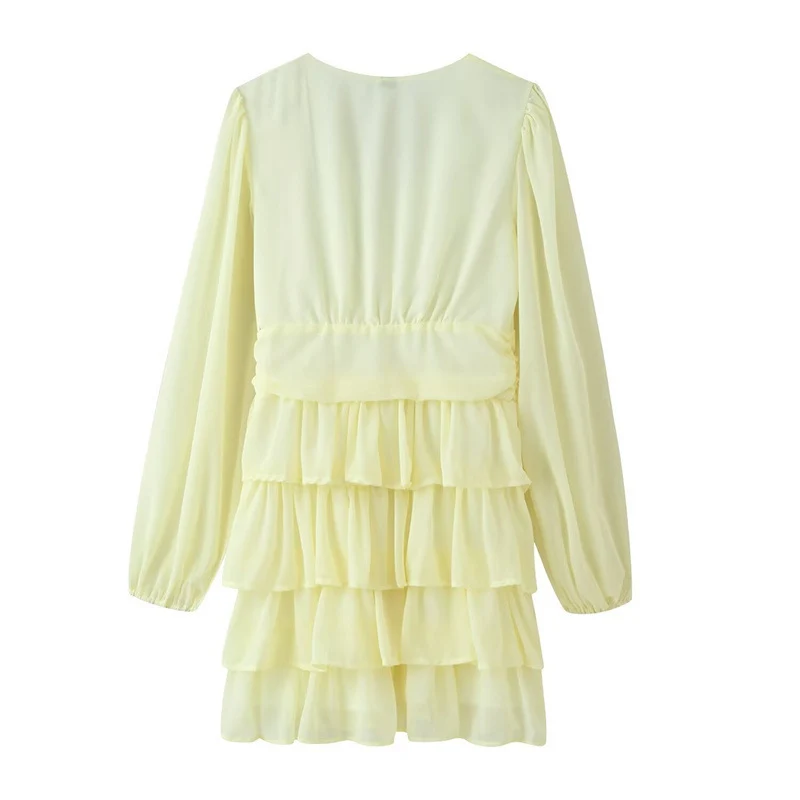 Damen Chiffon‑Minikleid mit V‑Ausschnitt, langen Ärmeln und mehrlagigen Volants Nord Taschen