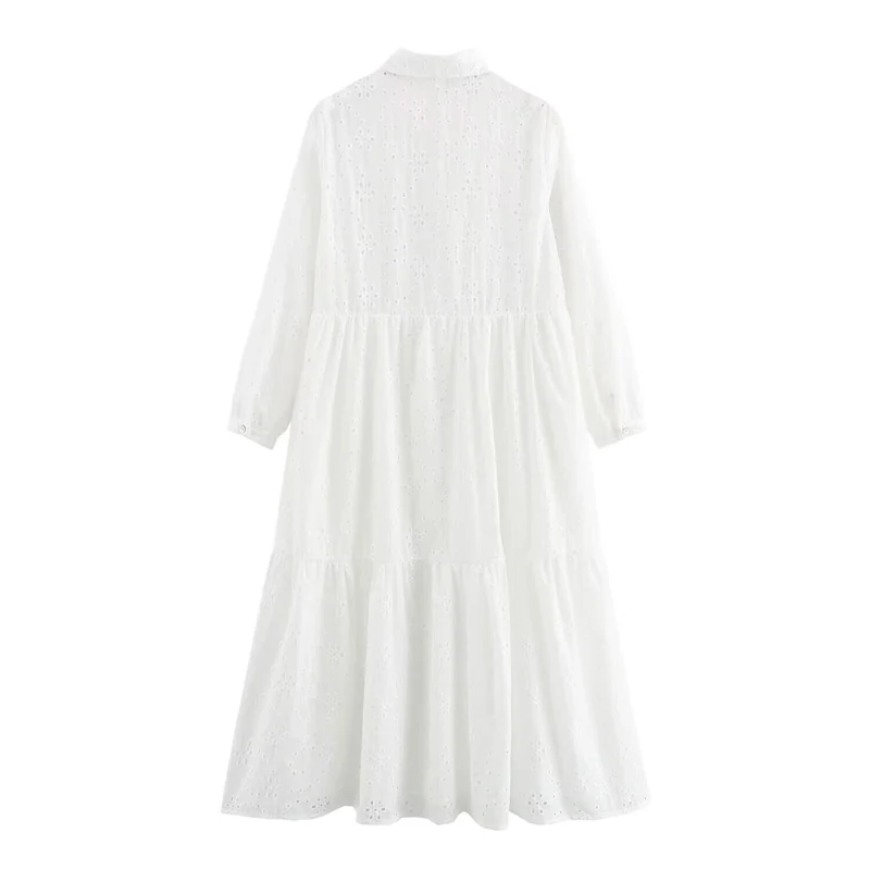 Damen Broderie-Anglaise Hemdblusenkleid mit Stufenrock Nord Taschen