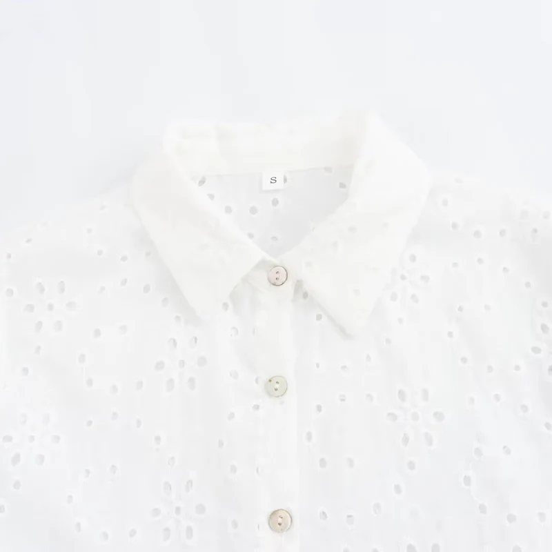 Damen Broderie-Anglaise Hemdblusenkleid mit Stufenrock Nord Taschen