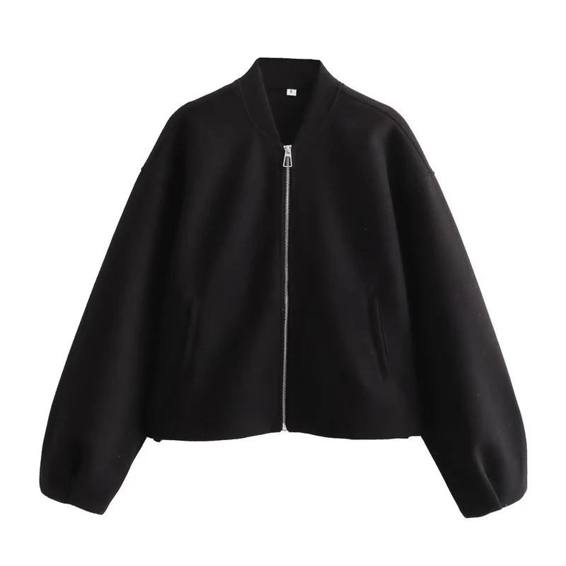 Damen Boxy Wollmix-Zipjacke mit kurzem Saum und Tunnelzug Nord Taschen
