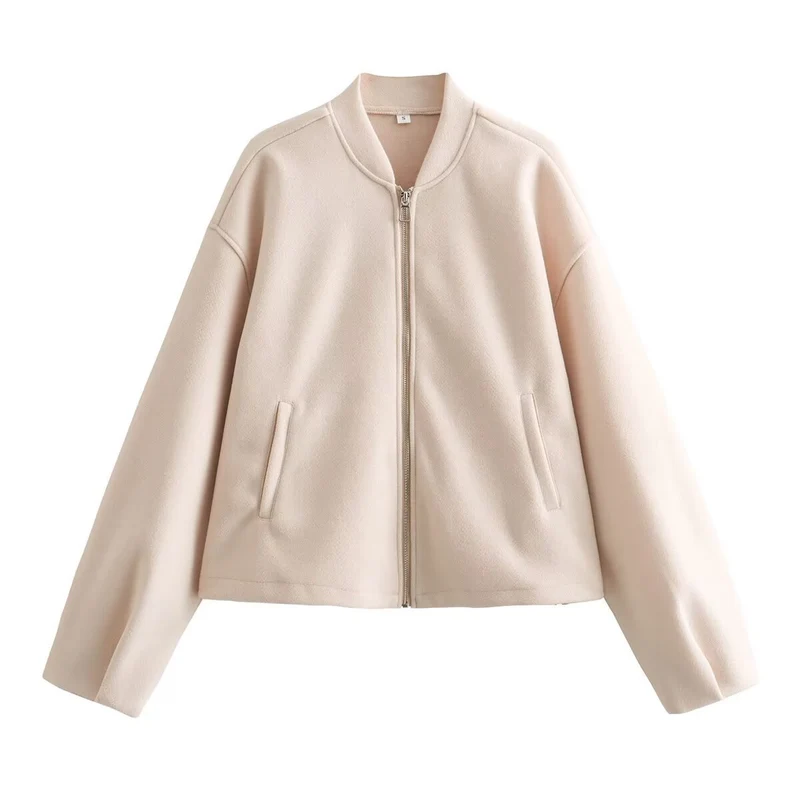 Damen Boxy Wollmix-Zipjacke mit kurzem Saum und Tunnelzug Nord Taschen