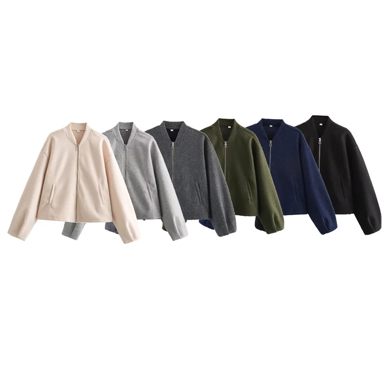 Damen Boxy Wollmix-Zipjacke mit kurzem Saum und Tunnelzug Nord Taschen
