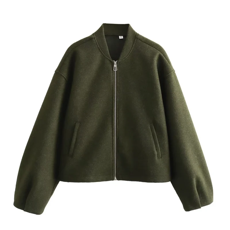 Damen Boxy Wollmix-Zipjacke mit kurzem Saum und Tunnelzug Nord Taschen