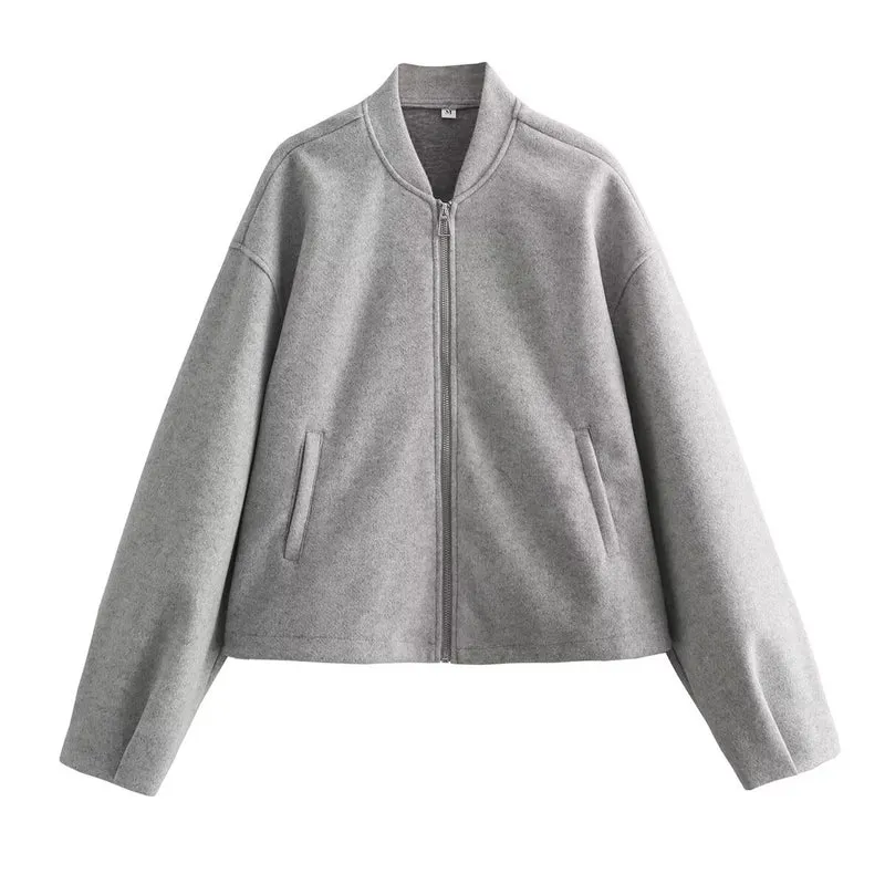 Damen Boxy Wollmix-Zipjacke mit kurzem Saum und Tunnelzug Nord Taschen