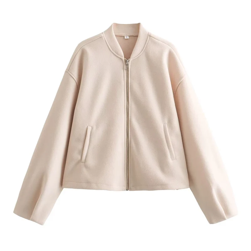 Damen Boxy Wollmix-Zipjacke mit kurzem Saum und Tunnelzug Nord Taschen