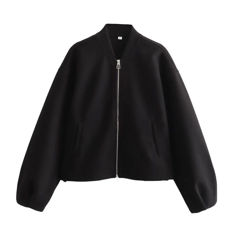 Damen Boxy Wollmix-Zipjacke mit kurzem Saum und Tunnelzug Nord Taschen