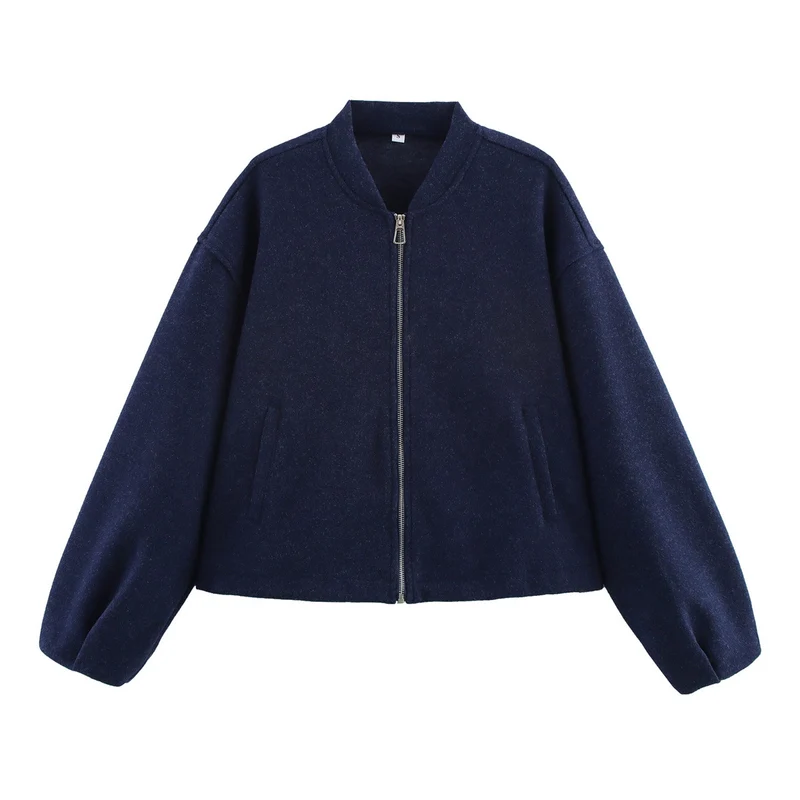 Damen Boxy Wollmix-Zipjacke mit kurzem Saum und Tunnelzug Nord Taschen