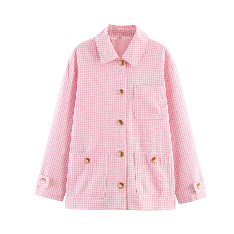 Damen Boxy-Übergangsjacke mit Karomuster, Hemdkragen und aufgesetzten Taschen Nord Taschen